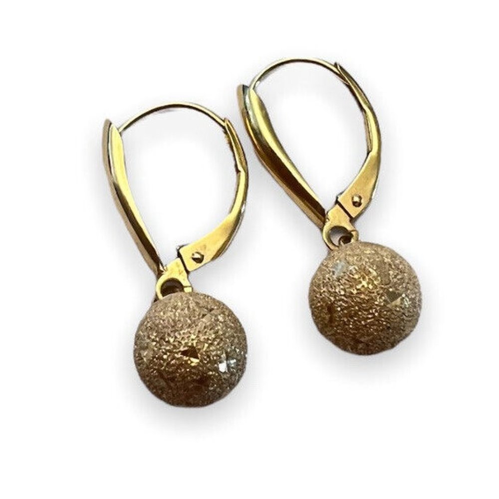 Vintage 14k Gold Stardust Disco‎ Ball Drop Earrings JCM